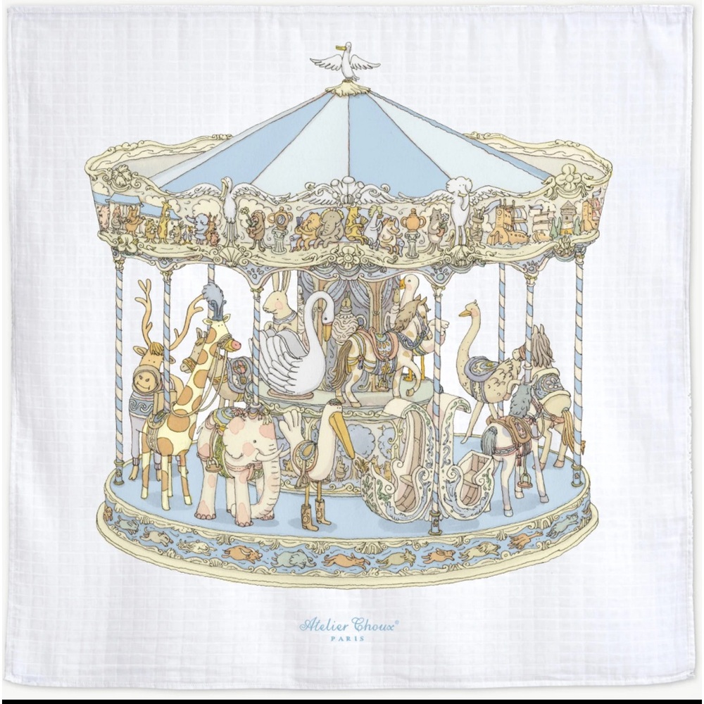 Atelier Choux Baby Swaddle blue carousel NWOT